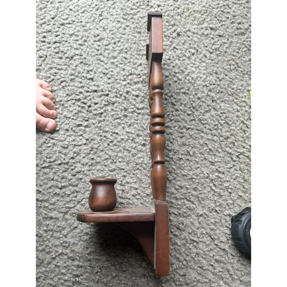Vintage Wooden Spindle Back Wall Hanging Candle Holder. Cottage Core Country